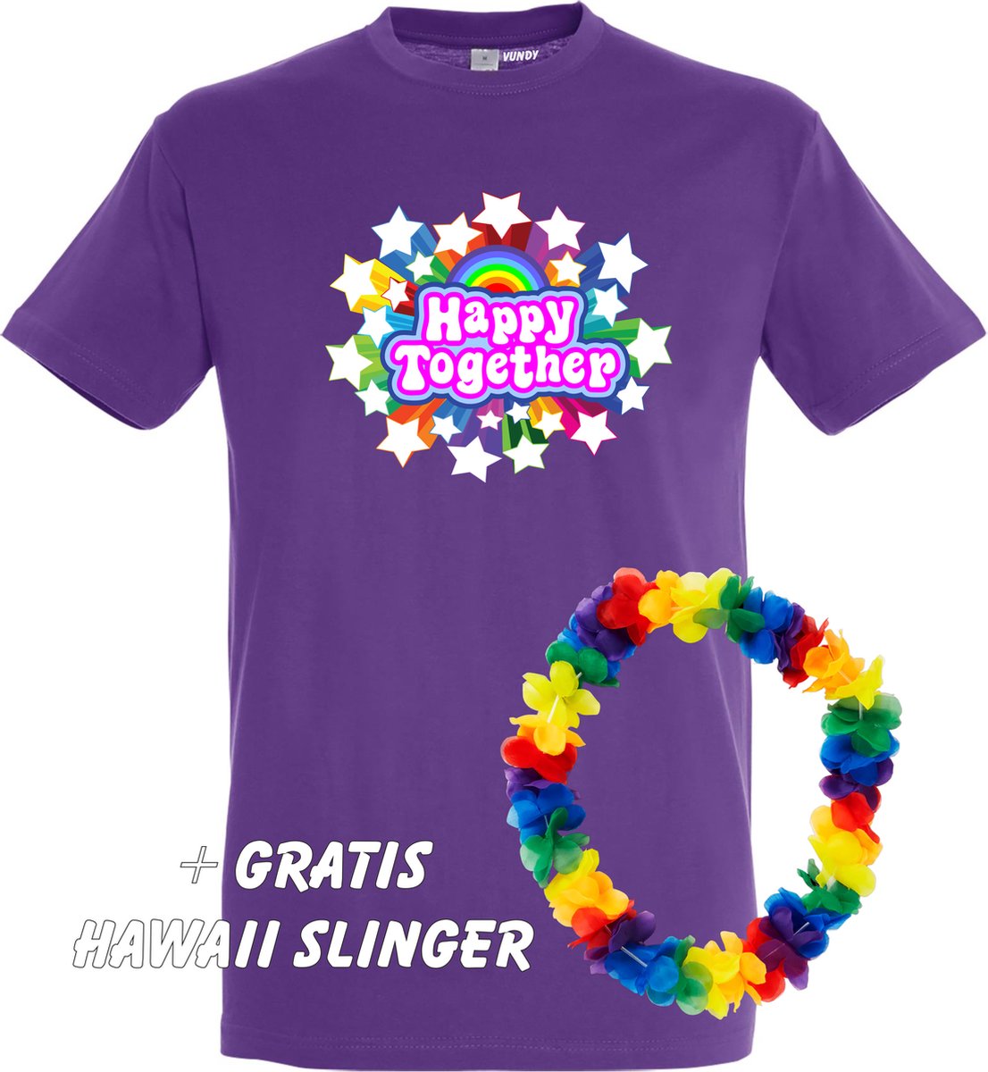 T-shirt Happy Together Stars | Toppers in Concert 2022 | Toppers kleding shirt | Flower Power | Hippie Jaren 60 | Paars | maat 4XL